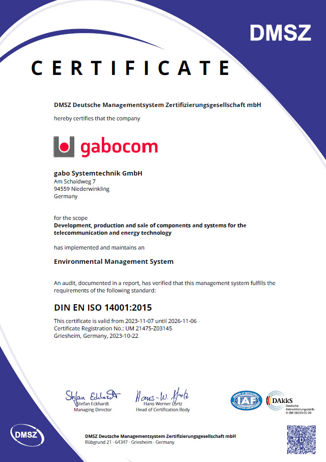 ISO 14001:2015 Environmental Management System Certificate
